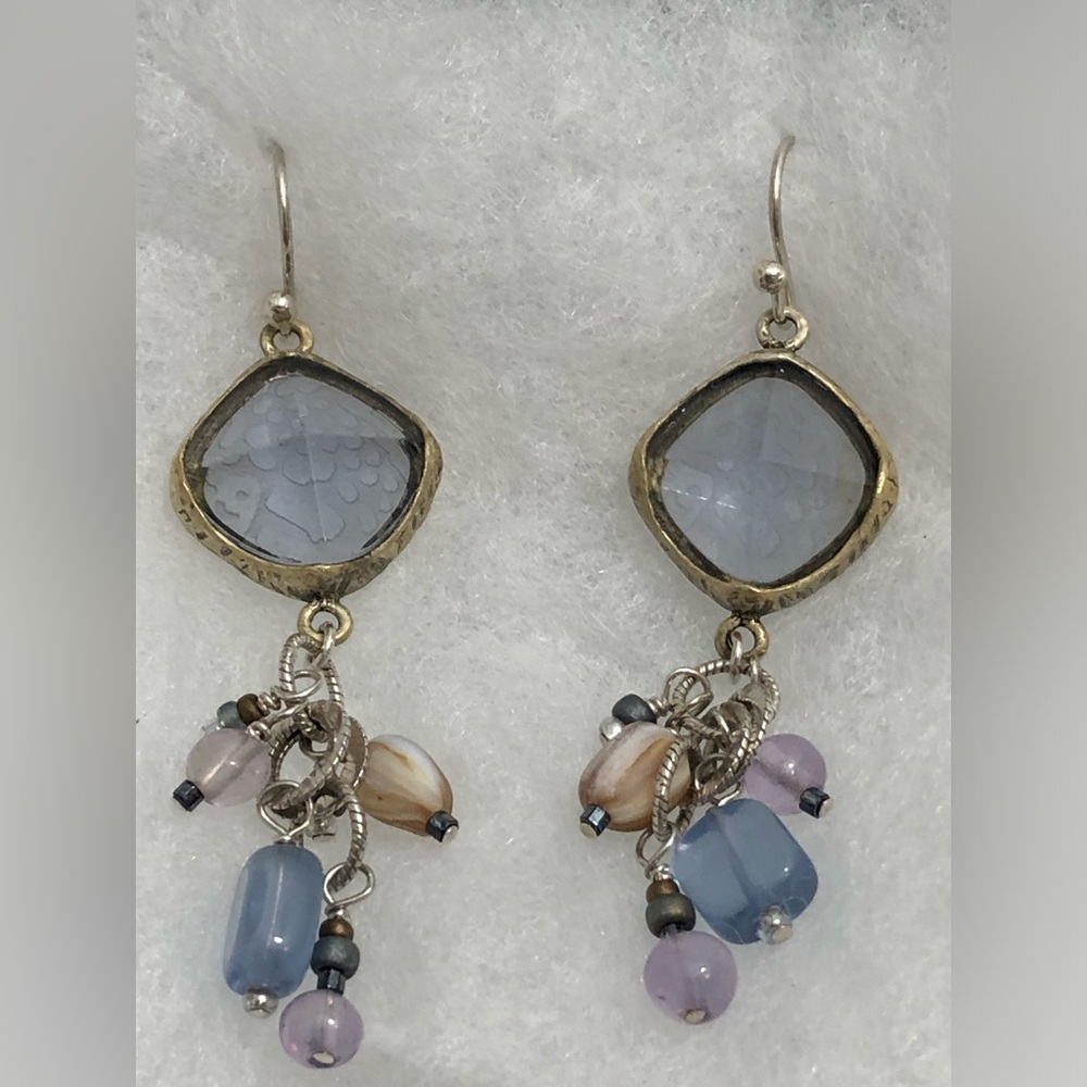 SILPADA Sterling Silver 925 Brass Amethyst Frosted Glass Drop Earrings